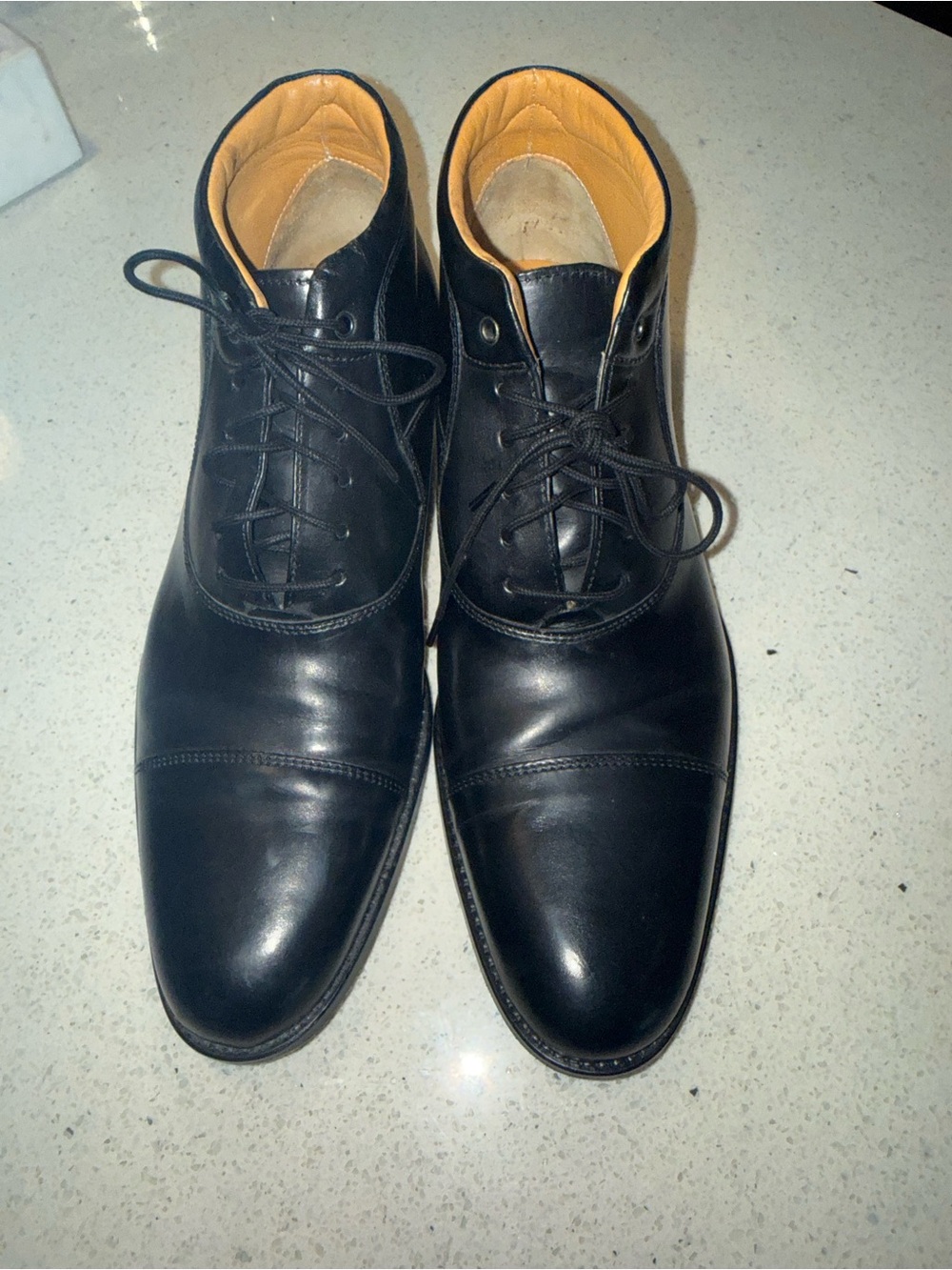 Johnston & Murphy Black Leather Chukka Boots with Tan Lining